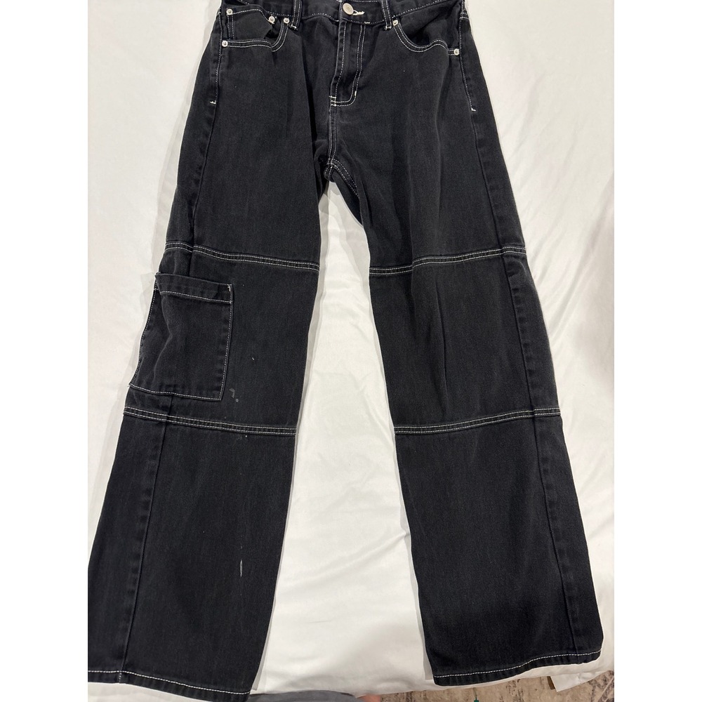 PacSun Baggy Skate Jeans Black Contrast Stitch Carpenter Utility Pants 30x32